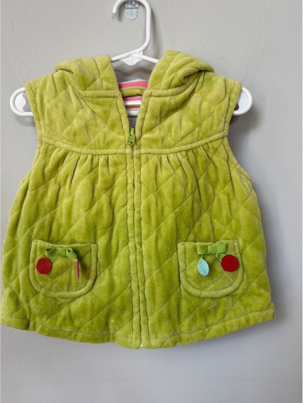 Gymboree Girls' 2T-3T Quilted Green Hooded Vest with Colorful Striped Lining and